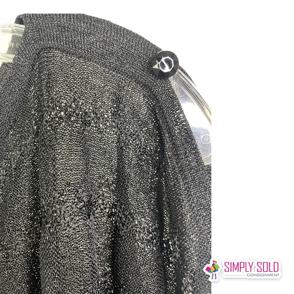 White House Black Market Women's Short Sleeve Shirt Black Sheer Scoop Neck Sz L - Picture 4 of 11